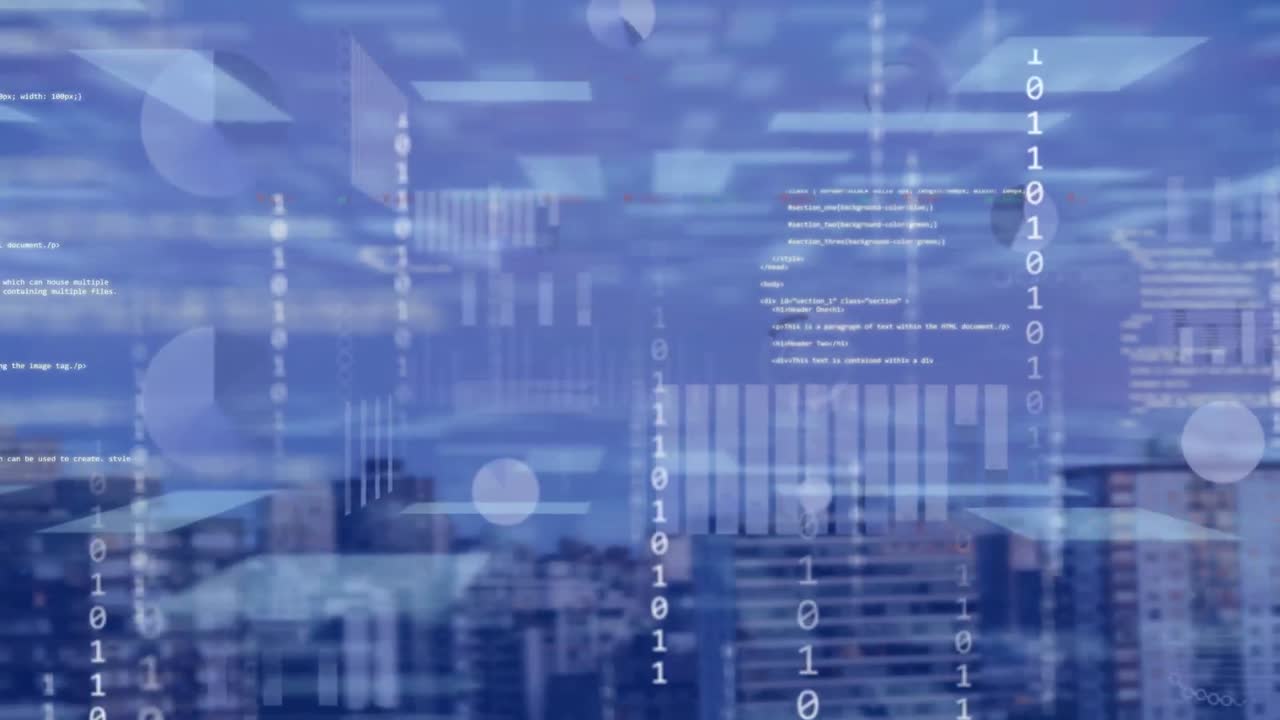 animación del procesamiento de datos sobre el paisaje urbano