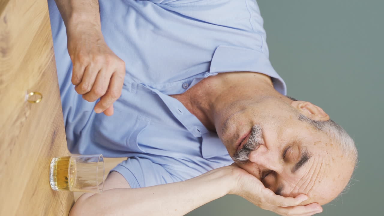 헤어지기 전에 고통받은 노인의 수직 비디오. 결혼의 종료, 분리.