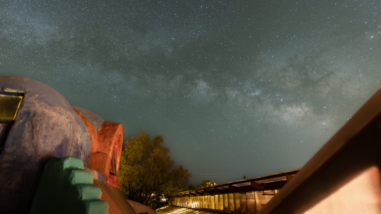 The Milky Way rising over a building in Marathon, Texas in the Big Bend