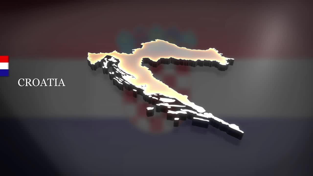 크로아티아의 3d 애니메이션 지도