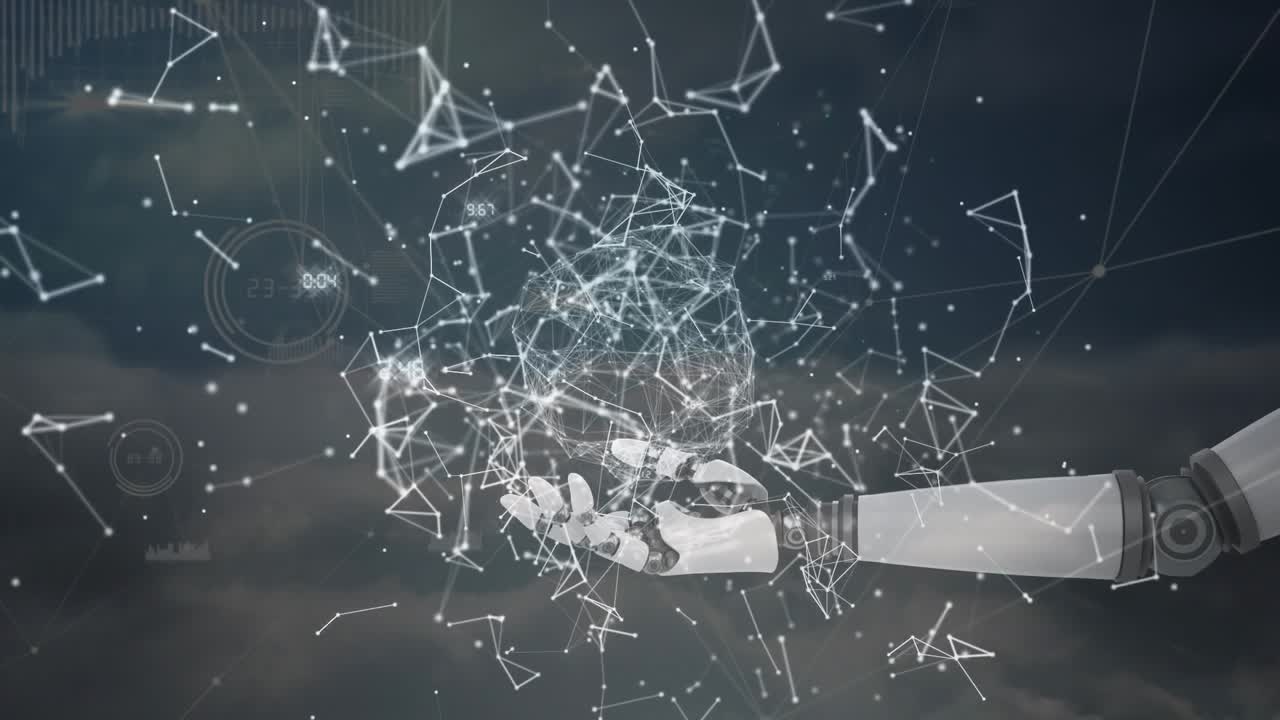 Animation of globe of network of connections over airplane