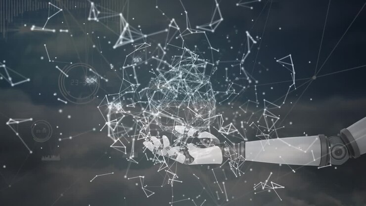 Animation of globe of network of connections over airplane
