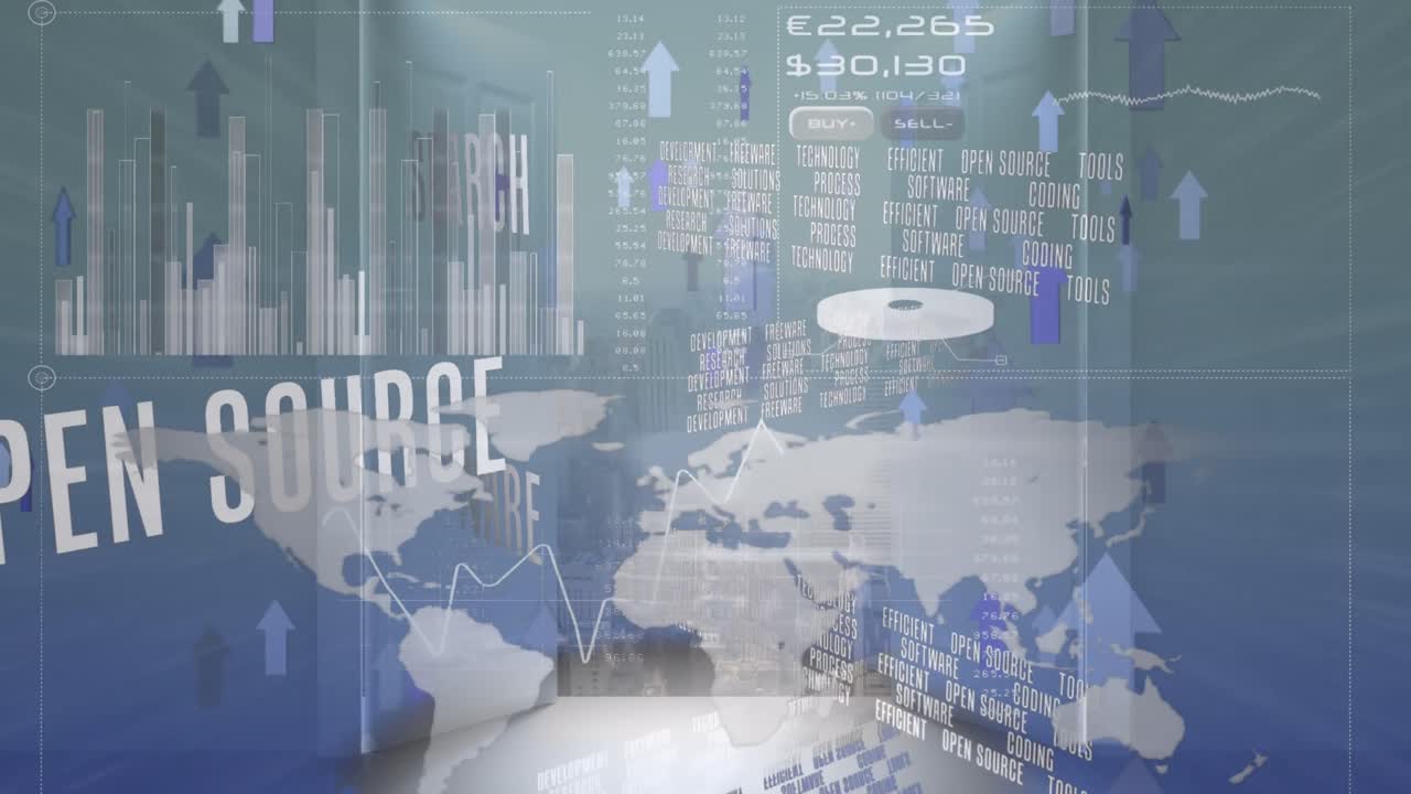 비즈니스 컨셉 텍스트의 애니메이션과 도시 풍경에 대한 데이터 처리