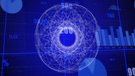 animation of geometric pattern overlaying blue financial charts in school setting