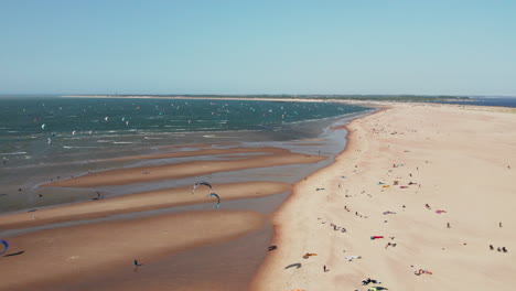 kitesurfing spot in brouwersdam, netherlands during summer holiday - aerial drone shot