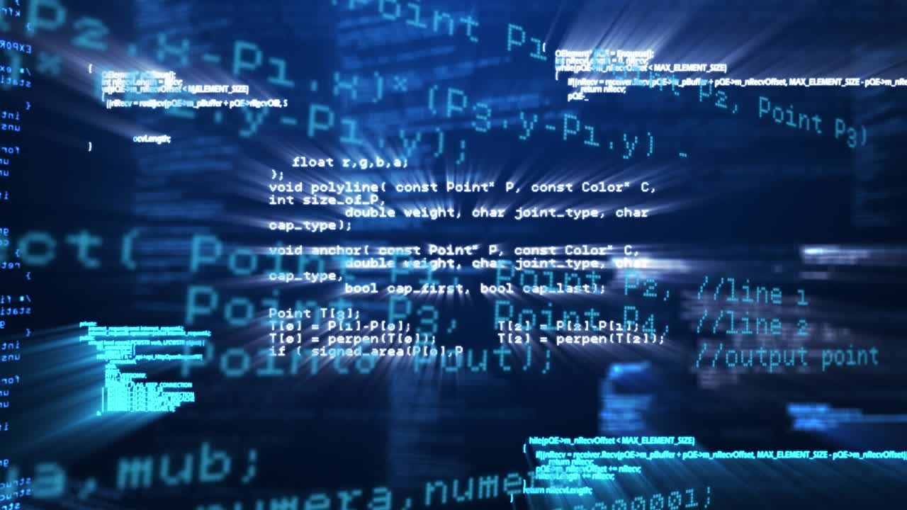 Animation of data processing on navy digital screen