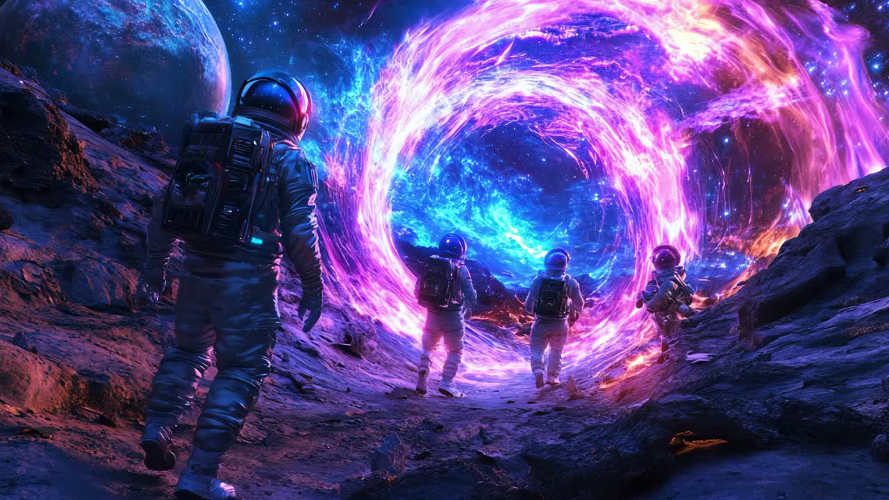 Astronauts Entering a Cosmic Portal