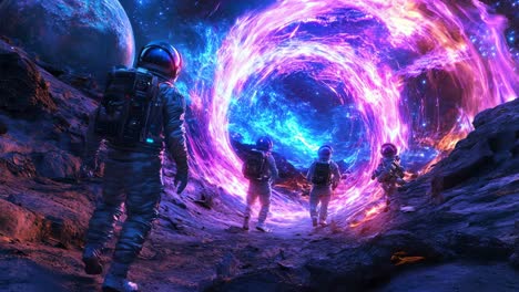 astronauts entering a cosmic portal