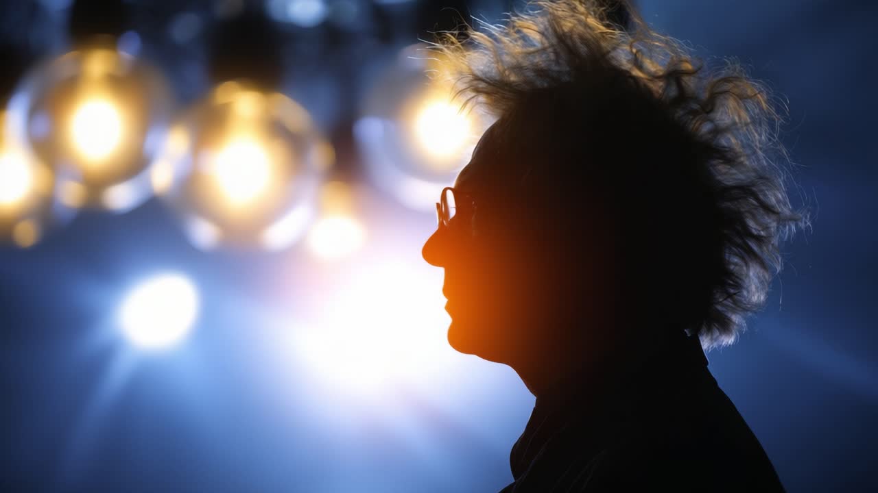 An Intriguing Profile in Silhouette Against an Eerie Backdrop of Softly Glowing Lights, Capturing a Moment of Artistic Expression and Contemplative Depth