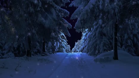 animation of winter scenery with merry christmas text and santa claus