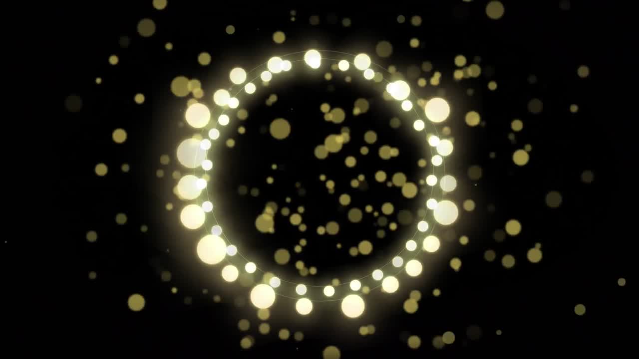 animación de puntos dorados y luces de navidad redondas sobre fondo negro