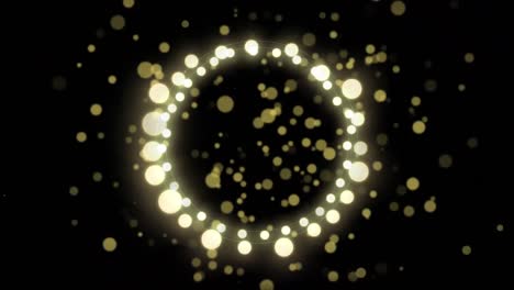 Animation-of-golden-dots-and-round-christmas-lights-on-black-background