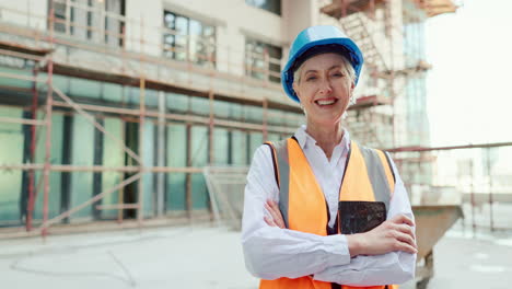 ingeniero de construcción sénior sonriente en un sitio de construcción