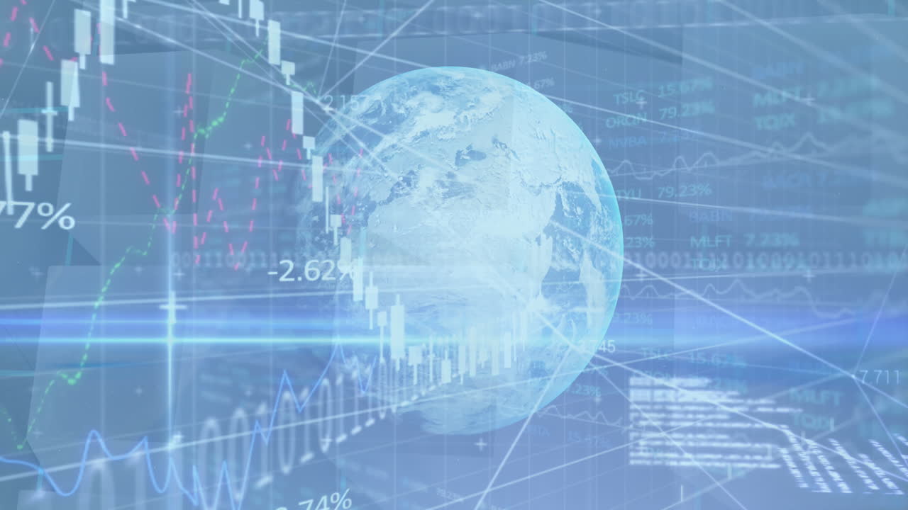 전 세계 주식 시장 금융 데이터 처리의 애니메이션