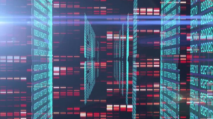 Animation of lights over data processing in black space