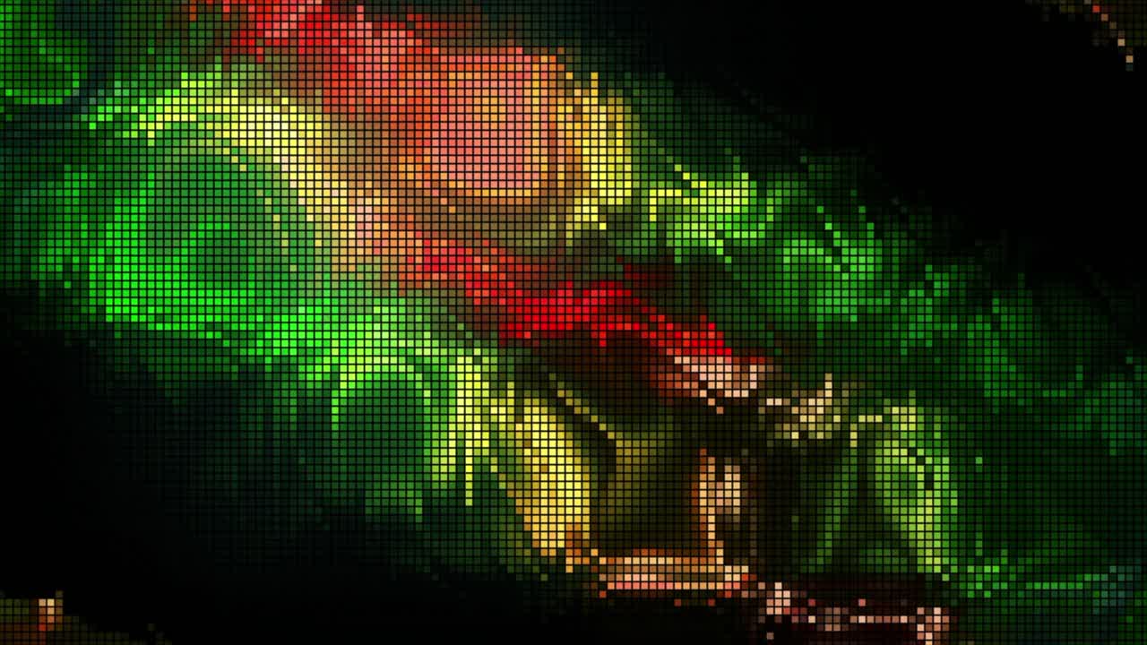 추상적인 녹색, 빨간색 및 노란색 픽셀 패턴