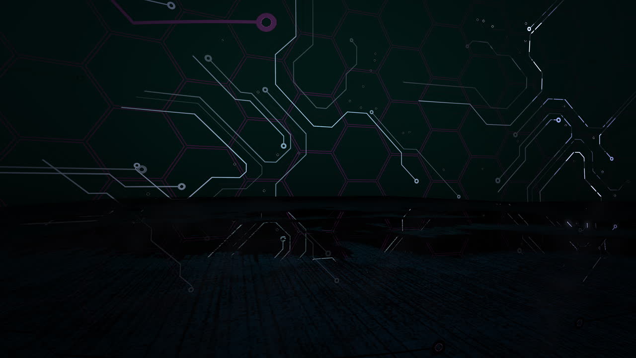 fondo de animación cyberpunk con líneas de chip de computadora y cuadrícula