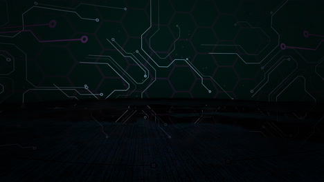 fondo de animación cyberpunk con líneas de chip de computadora y cuadrícula