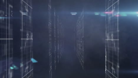 efecto de humo azul en múltiples pantallas con procesamiento de datos contra un fondo azul