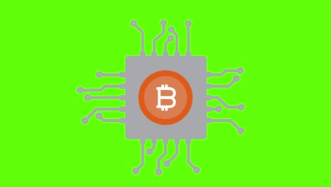 animación de bitcoin en una pantalla verde