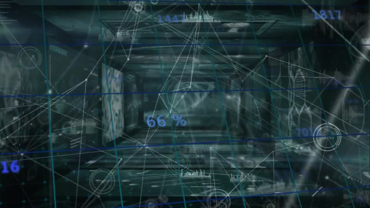 의료 데이터 처리와 함께 여러 화면을 통해 연결 네트워크의 애니메이션.