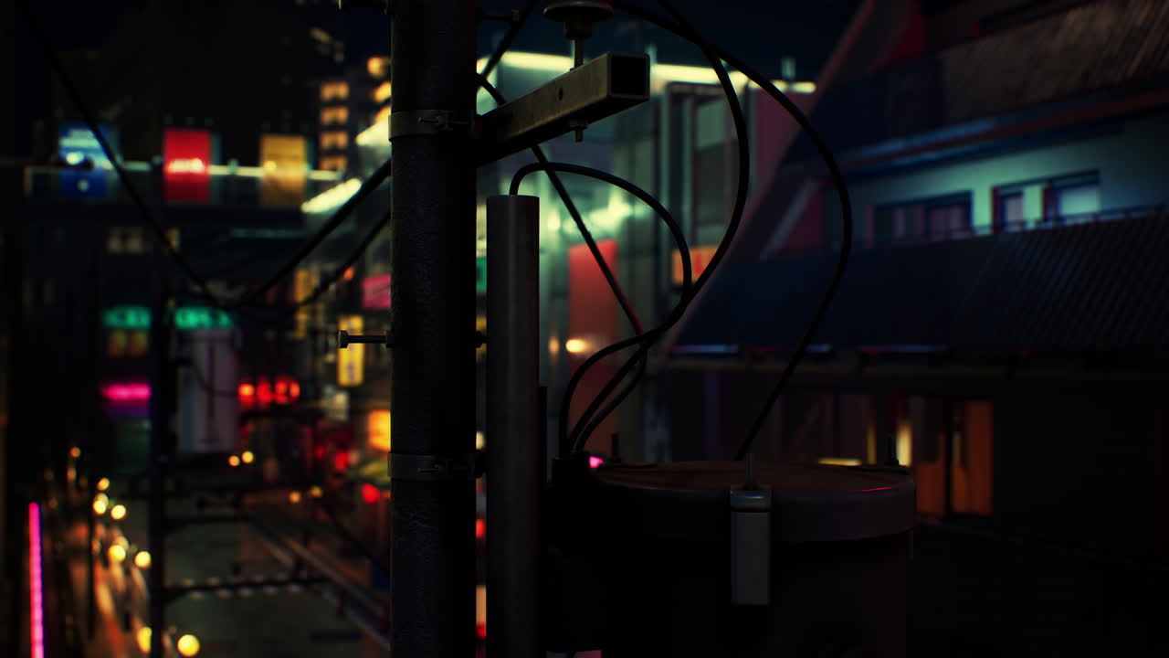 네온 조명 을 가진 일본 도시 의 야간 장면