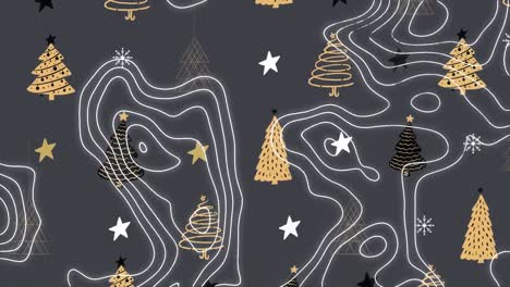 topografía sobre el árbol de navidad y las estrellas iconos en patrón sin costuras en fondo gris