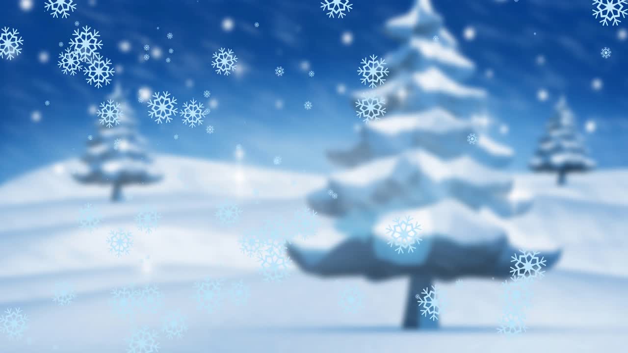 겨울 풍경 위에 내리는 눈의 애니메이션