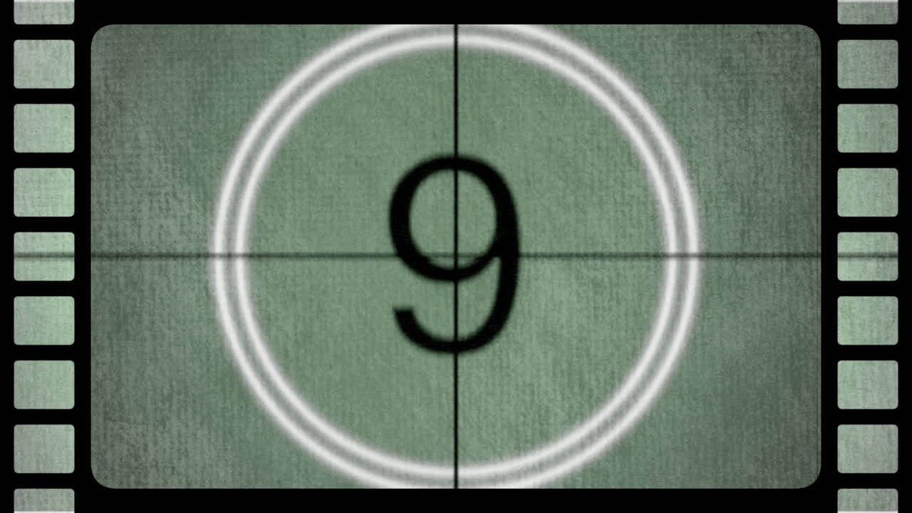 cuenta regresiva de película retro en movimiento en estilo 22 de los años 80 y 90