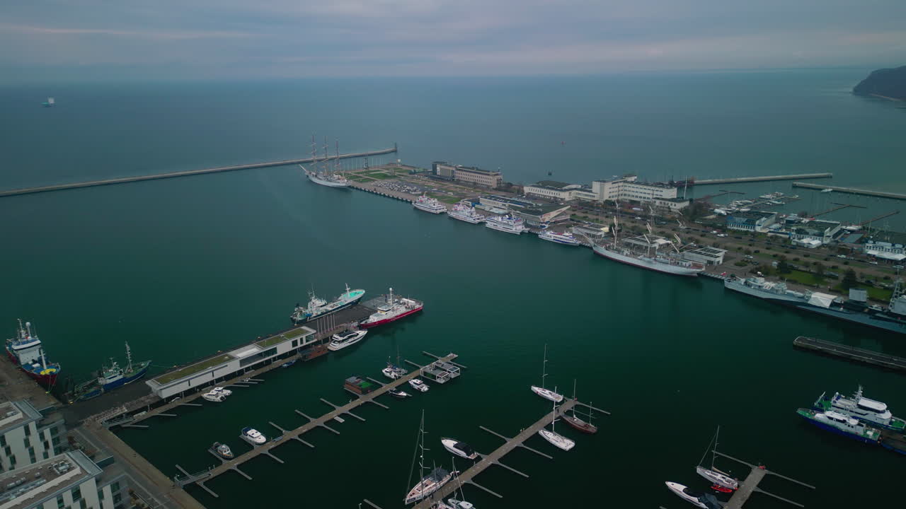 Aerial View of a Harbor with Boats and Ships