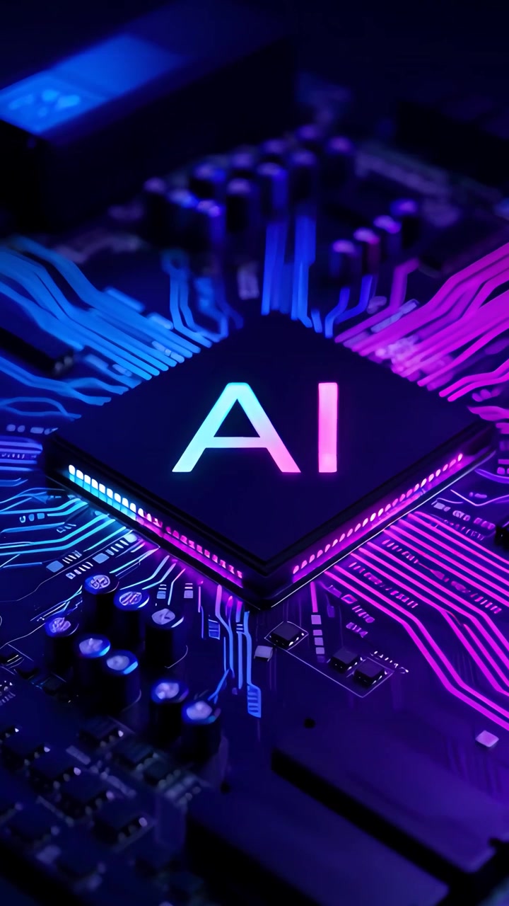 Sfondo Tecnologico Futuristico con Scheda Madre e Chip AI 4K