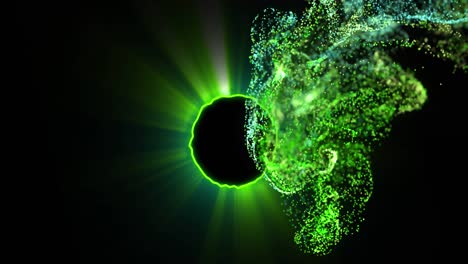 Animations-of-moving-green-glowing-shapes-over-black-background