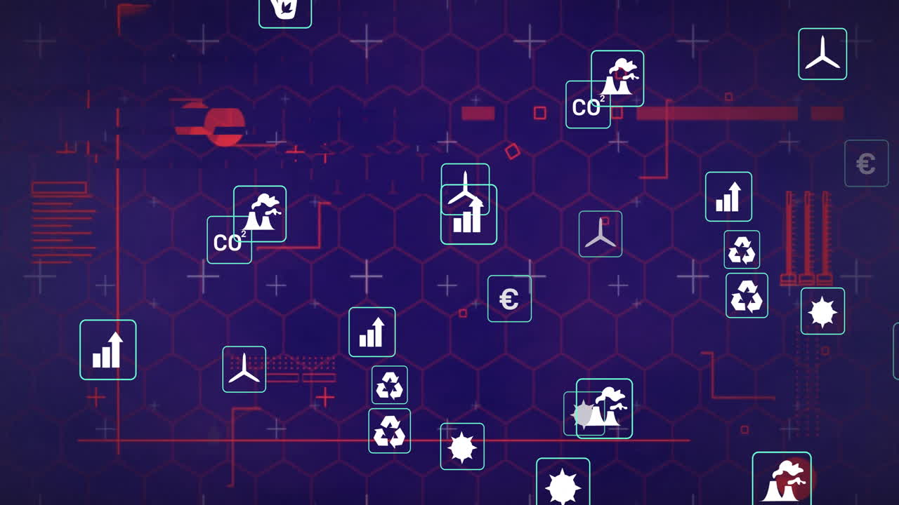 Animation of ecology icons and data processing over interference