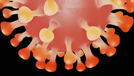 close-up coronavirus type covid-19, h1n1, bird flu or swine flu move smoothly in fluid 3d representation of virus as microbiological microscopic looped background. orange gradient