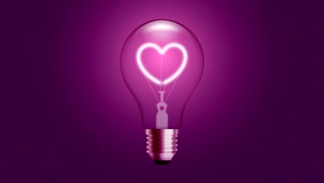 alfabeto interruptor de bombilla incandescente en el conjunto amor corazón latido concepto de valentín, ilustración resplandor aislado en fondo de gradiente rosa animación de bucle sin costuras 4k, con espacio de copia