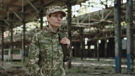 Female Soldier in Abandoned Factory
