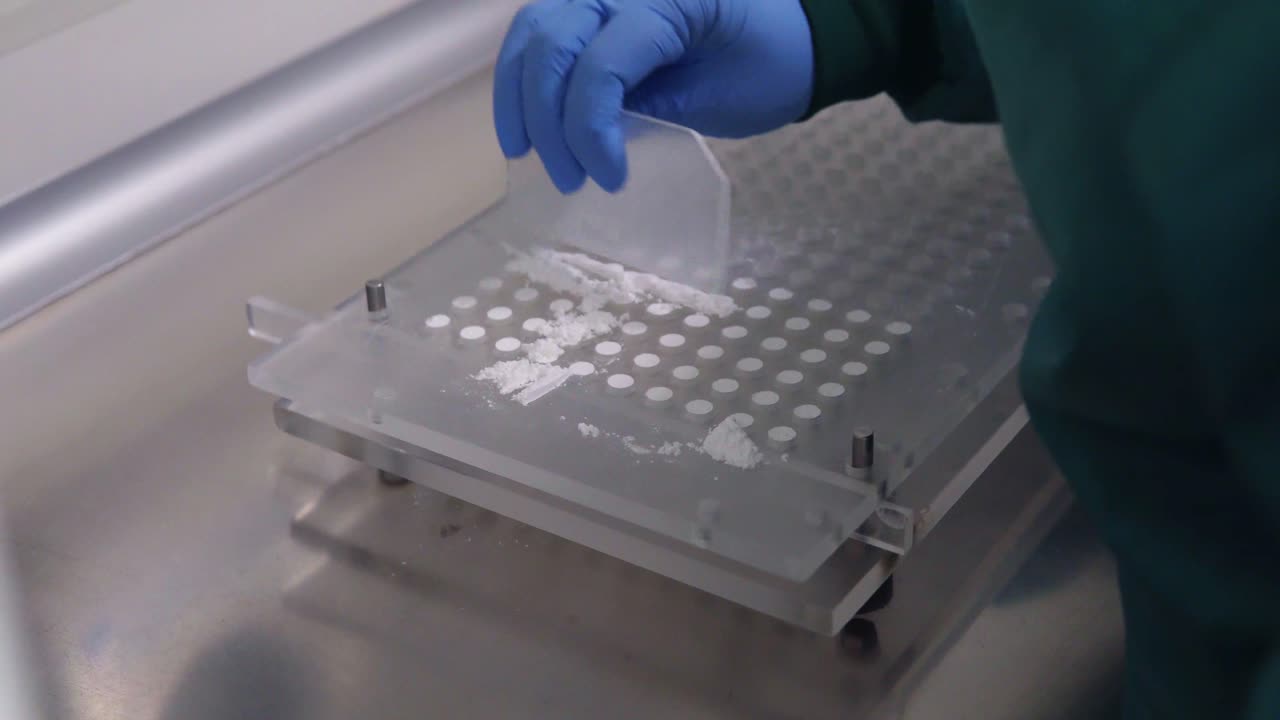 Scientist making pills with formula and molds
