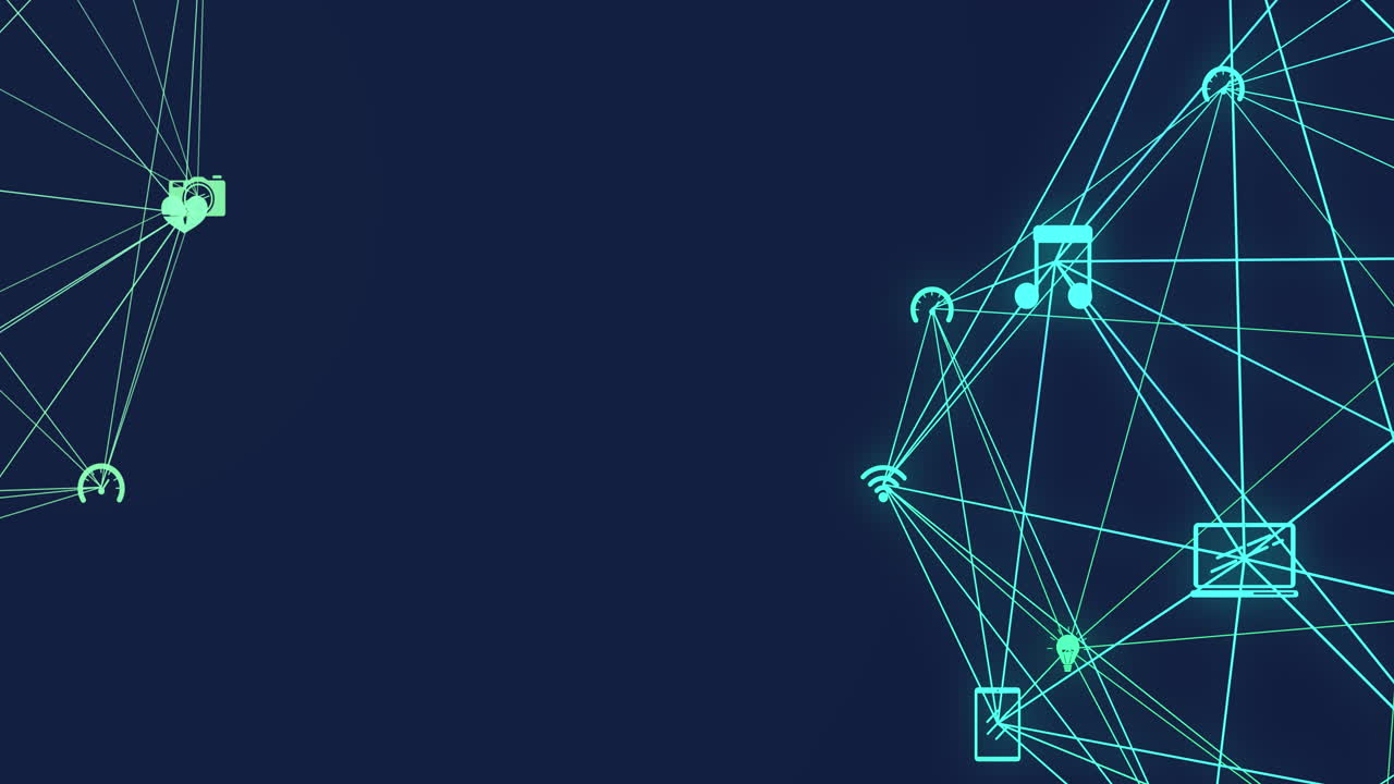 animación de dos globos de conexiones de red con iconos multimedia