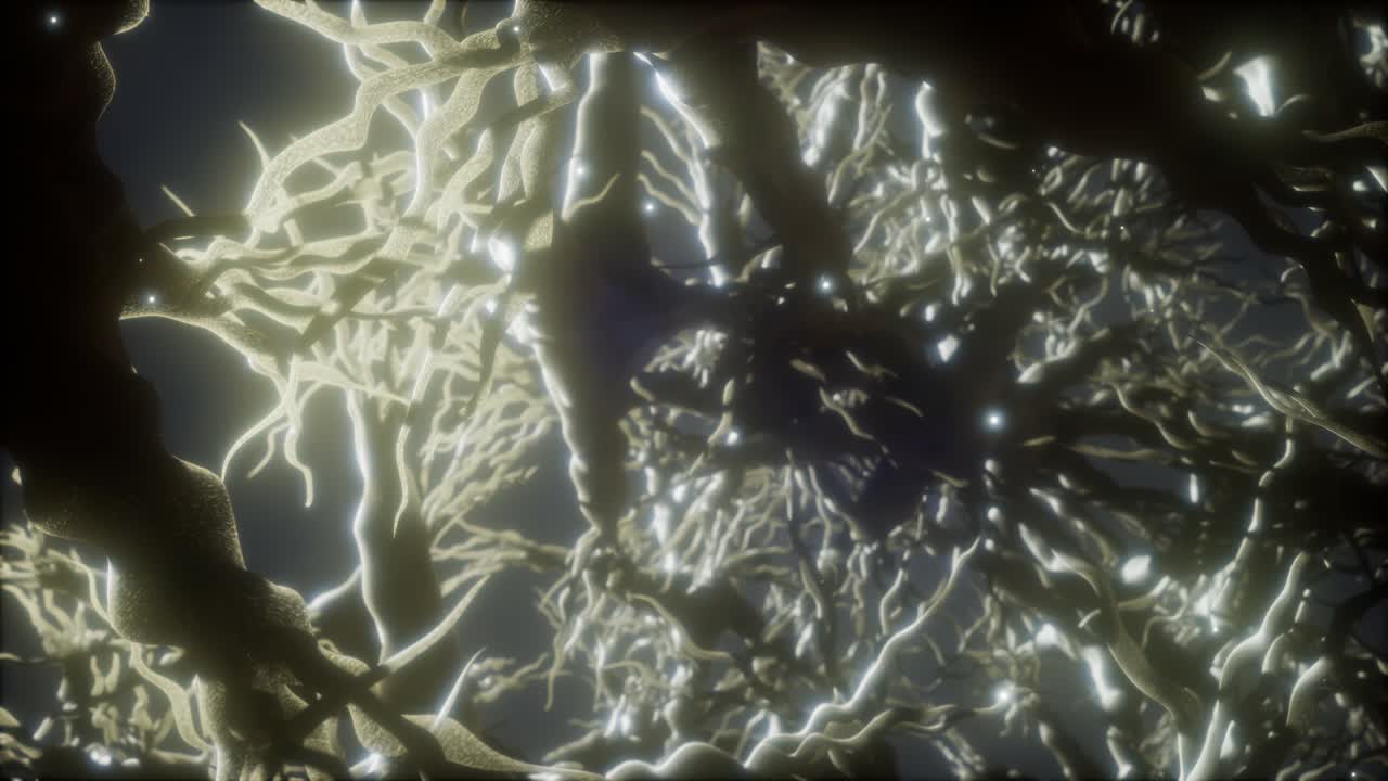 viaje a través de una red de células neuronales dentro del cerebro