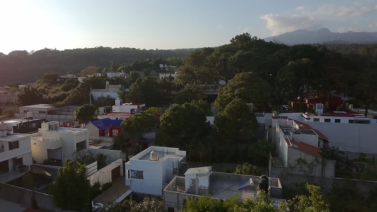 Aerial drone shot of cafeteria during the day in Morelos, Mexico