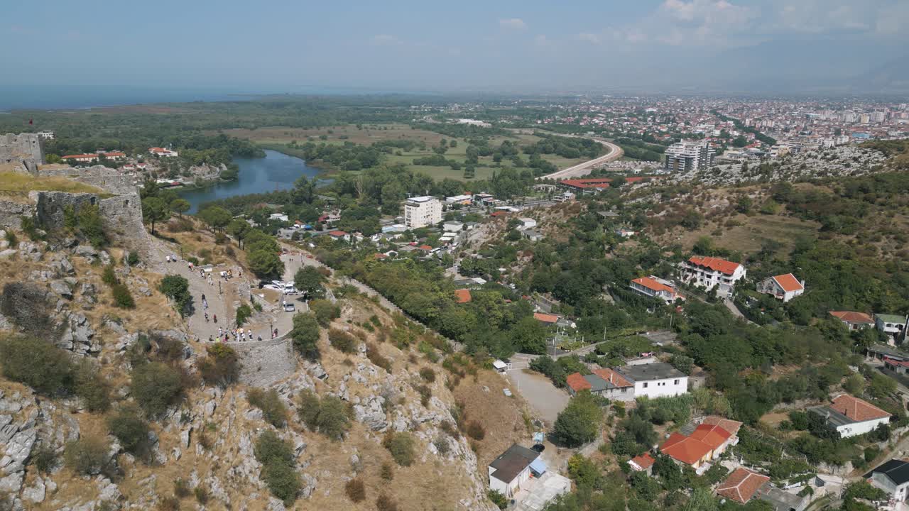 Rozafa Castle entrance overlooking Shkodra city and surrounding landscape in northern Albania