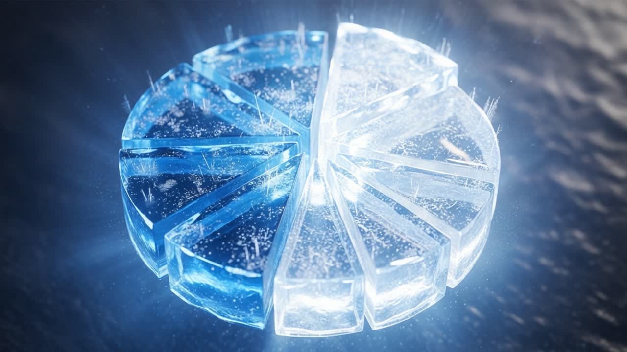 A Stunning Visualization of a Half-Frozen, Half-Crystalized Ice Form, Radiating Light and Featuring Intricate Patterns of Ice and Water in a Captivating Display