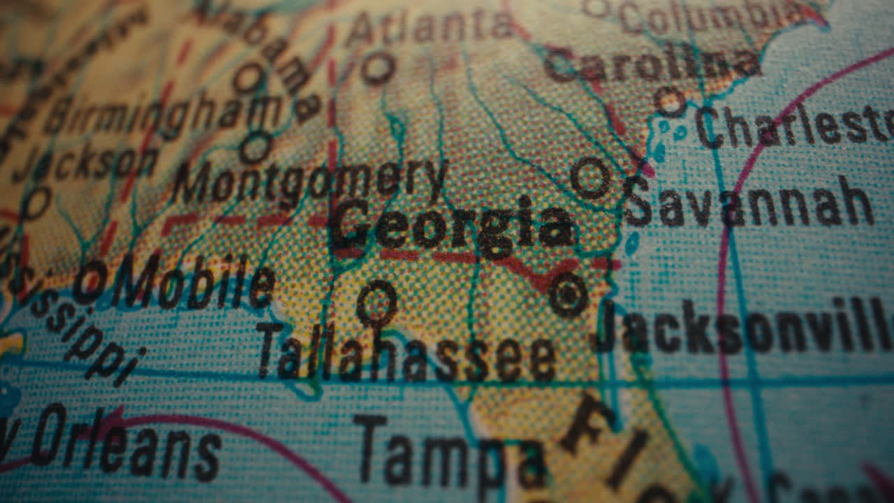 Close-up of a World Map Focusing on Georgia