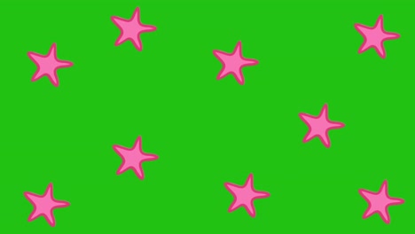 texto de venta flash sobre formas abstractas contra múltiples estrellas rosadas en fondo verde