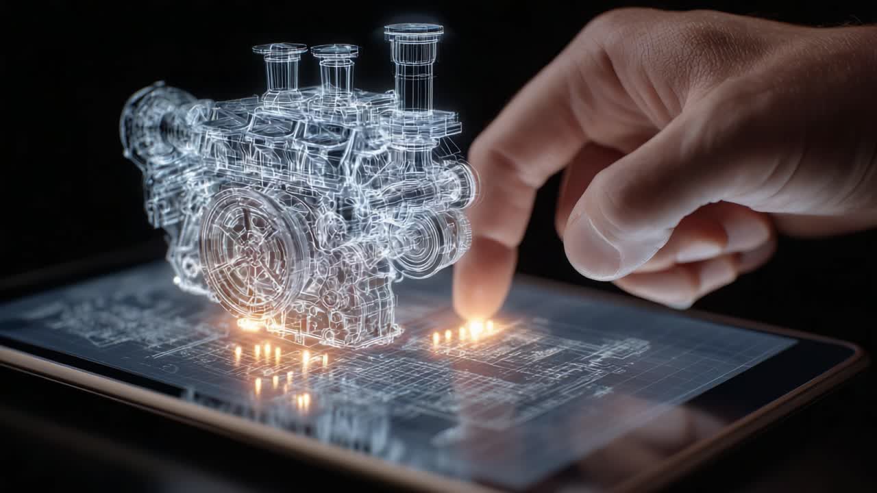 A Fusion of Technology and Engineering: An Interactive 3D Visualization of a Detailed Engine Blueprint Displayed on a Tablet with User Interaction