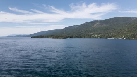 Aerial-panorama-over-Flathead-Lake-and-mountains,-Montana,-USA