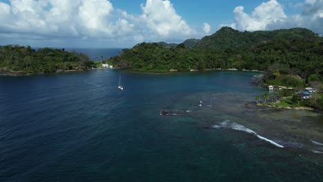 drone aerial view caribbean sea colon playa blanca, panama