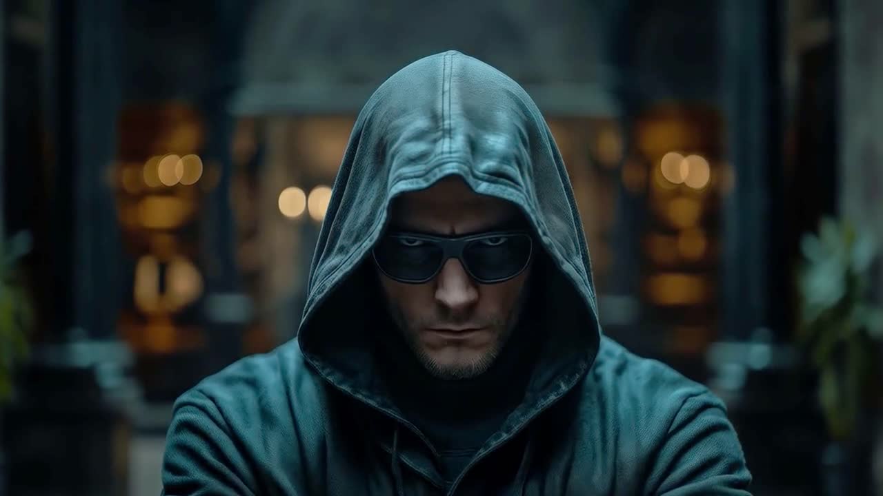 Mysterious man in hood and sunglasses