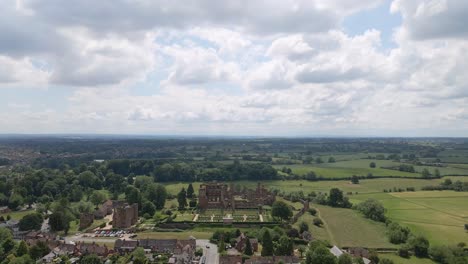 Aerial-Establishing-View-of-Kenilworth-Castle-and-Beautiful-England-Country