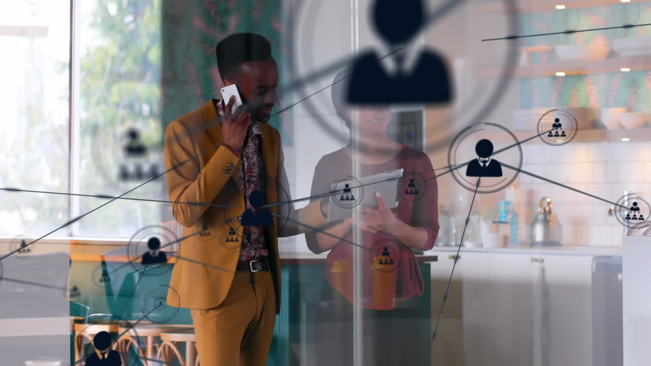 비즈니스 동료에 대한 아이콘과 연결 네트워크의 애니메이션